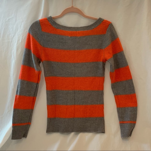 Orange and Grey Shimmer Cable Knit Striped Sweater - Picture 4 of 4